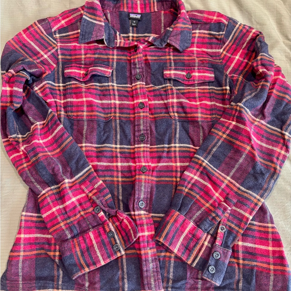 Patagonia Red and Blue Long Sleeve Button Down Shirt